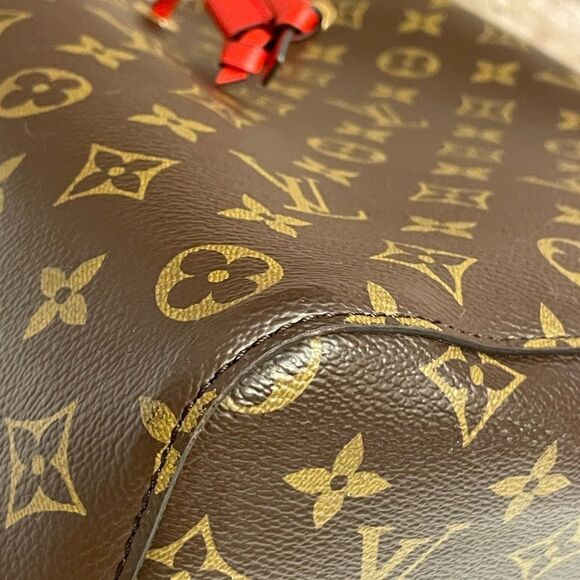 💕SOLD💕Louis Vuitton Monogram Brown Poppy Red NeoNoe Shoulder Handbag Purse - Picture 5 of 16